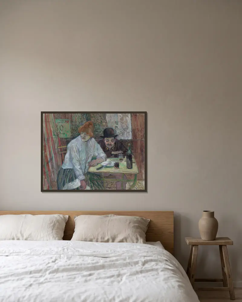 På kaféet La Mie av Henri de Toulouse-Lautrec inramad på en vägg