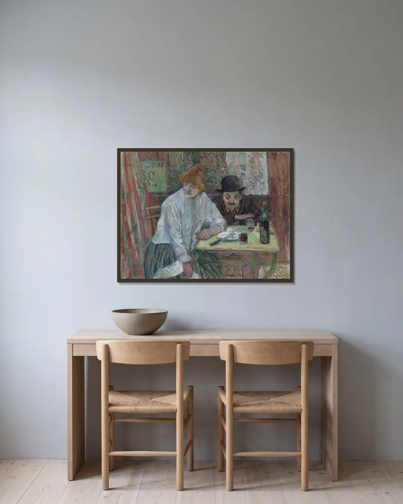 På kaféet La Mie av Henri de Toulouse-Lautrec inramad på en vägg
