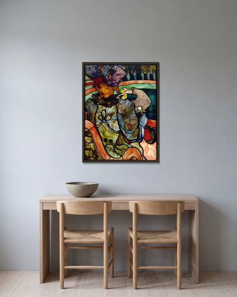 At the New Circus, Papa Chrysanthemum av Henri de Toulouse-Lautrec inramad på en vägg