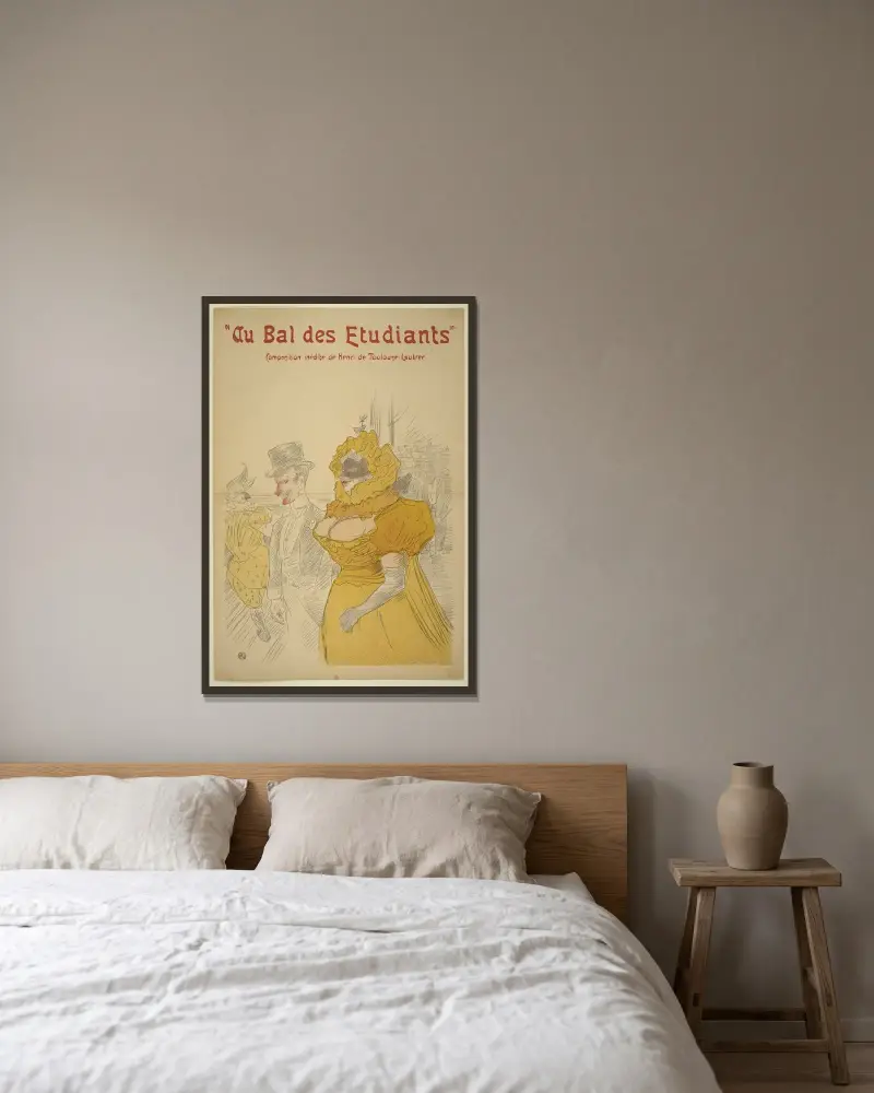 På studentbalen av Henri de Toulouse-Lautrec inramad på en vägg