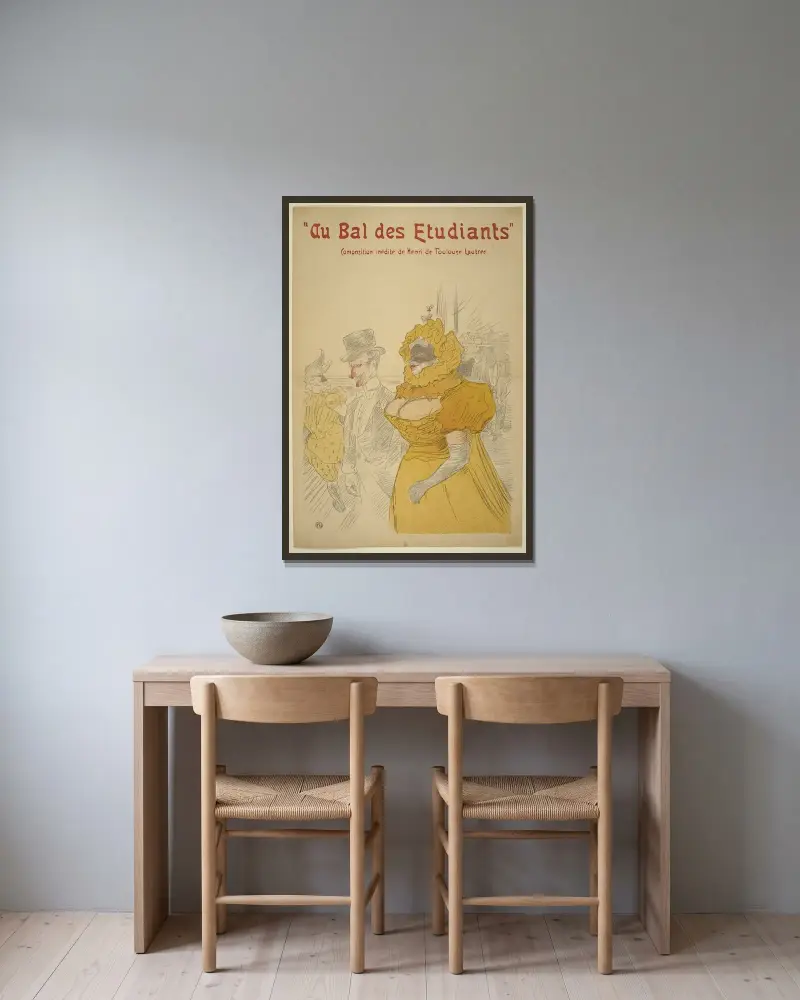 På studentbalen av Henri de Toulouse-Lautrec inramad på en vägg