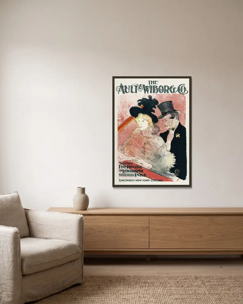 Ault och Wiborg, annons 105 av Henri de Toulouse-Lautrec inramad på en vägg