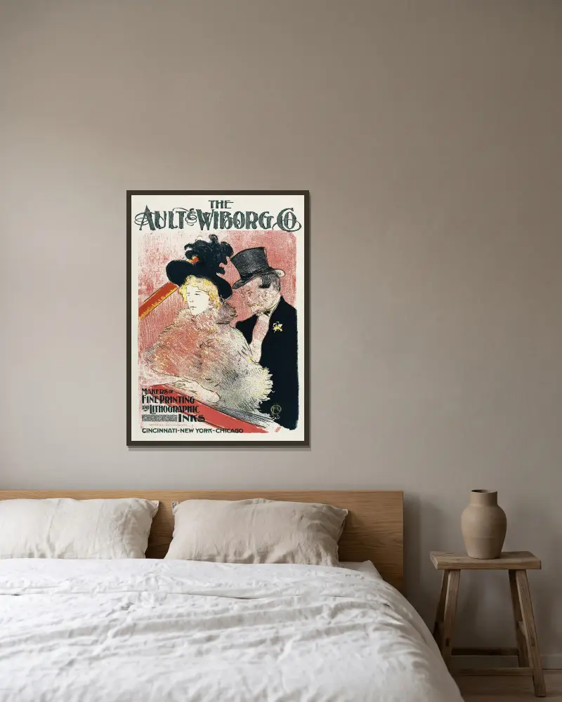 Ault och Wiborg, annons 105 av Henri de Toulouse-Lautrec inramad på en vägg