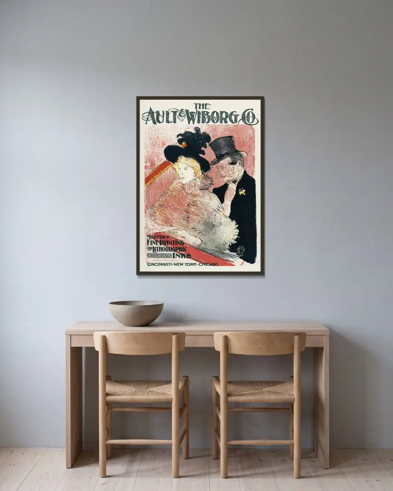 Ault och Wiborg, annons 105 av Henri de Toulouse-Lautrec inramad på en vägg