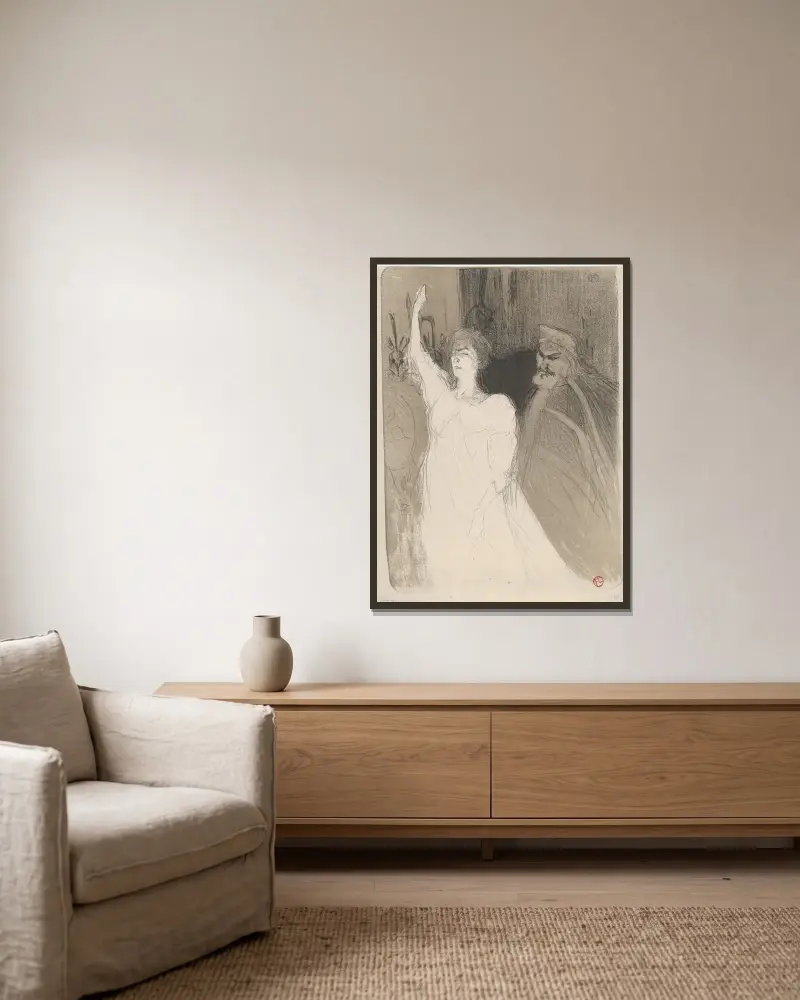 Bartet und Mounet-Sully in Antigone von Henri de Toulouse-Lautrec gerahmt an einer Wand