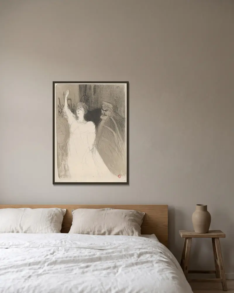 Bartet und Mounet-Sully in Antigone von Henri de Toulouse-Lautrec gerahmt an einer Wand