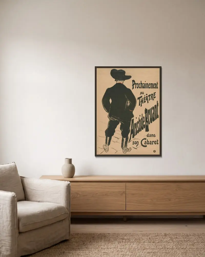 Bruant im Mirliton von Henri de Toulouse-Lautrec gerahmt an einer Wand