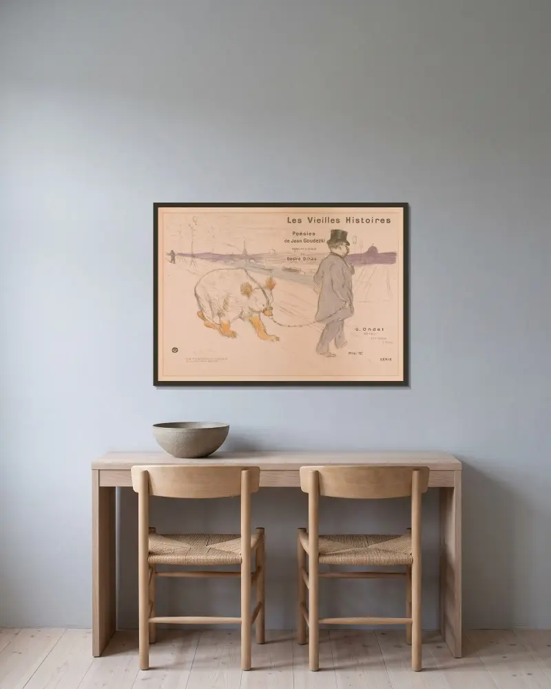 Omslagsdesign för 'Les Vieilles Histoires', 1893 – nr 1 av Henri de Toulouse-Lautrec inramad på en vägg