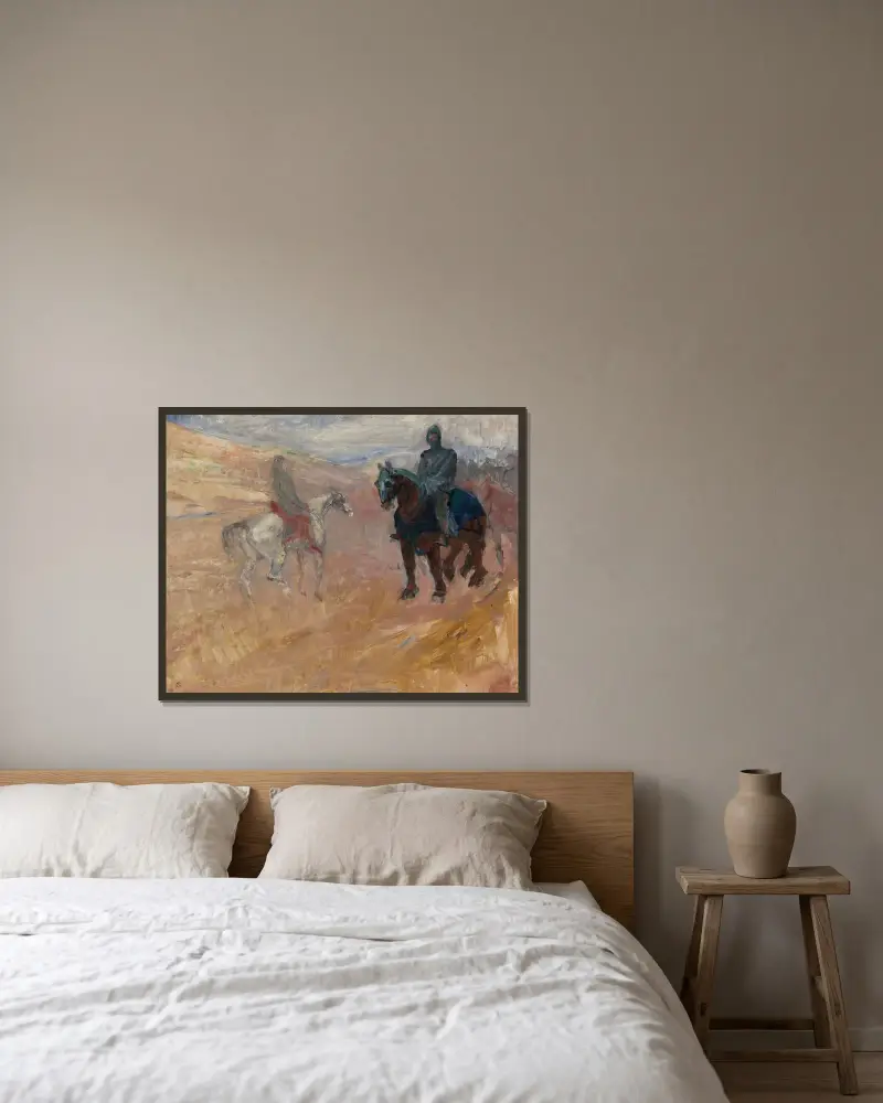 Två riddare i rustning av Henri de Toulouse-Lautrec inramad på en vägg