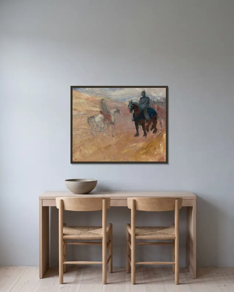 Två riddare i rustning av Henri de Toulouse-Lautrec inramad på en vägg