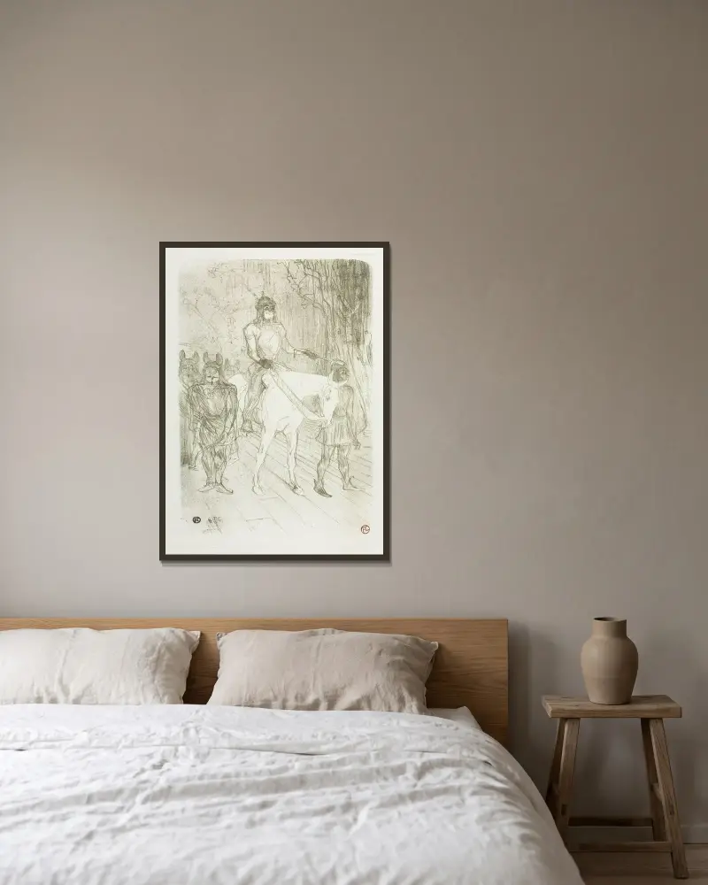 Entré de Brasseur i Chilpéric av Henri de Toulouse-Lautrec inramad på en vägg