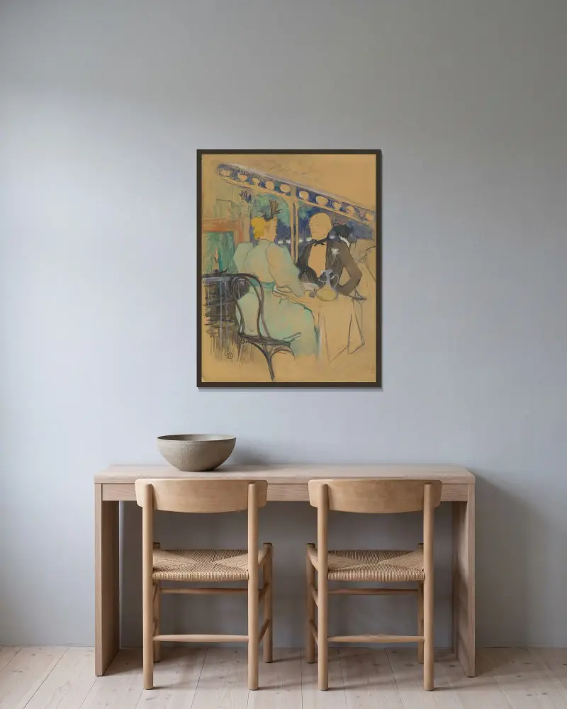 Elegant folk på Les Ambassadeurs av Henri de Toulouse-Lautrec inramad på en vägg
