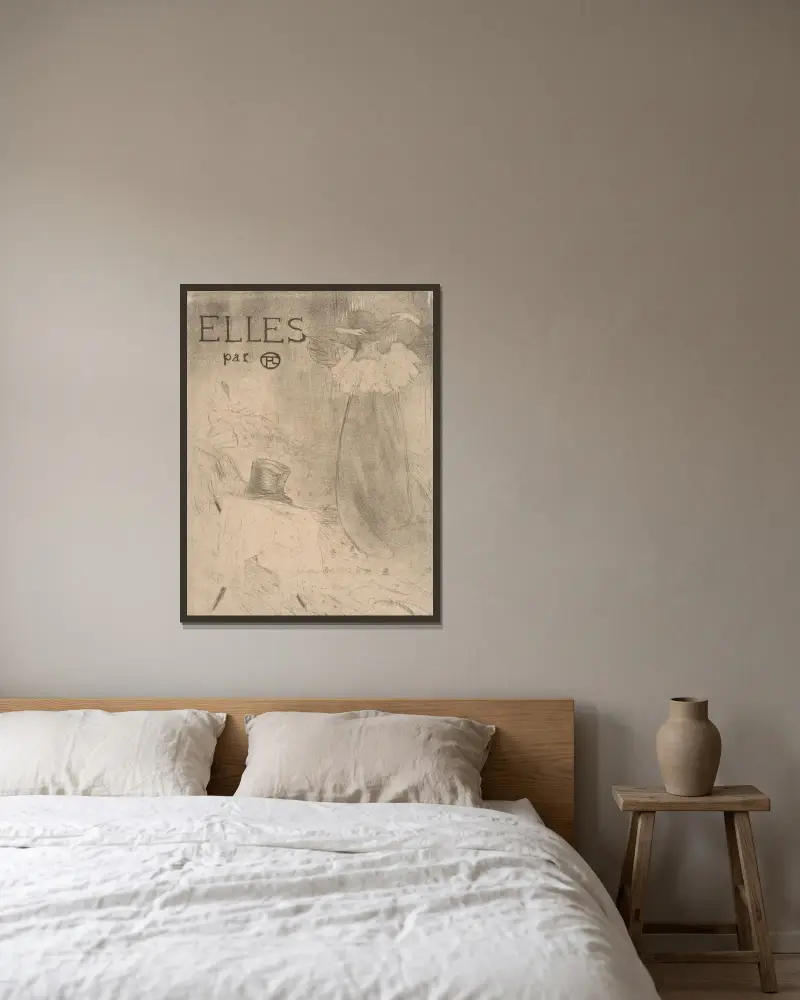 Titelblad till Elles av Henri de Toulouse-Lautrec inramad på en vägg