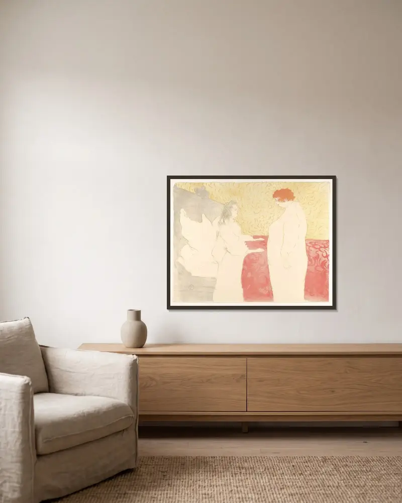 Getting Up av Henri de Toulouse-Lautrec inramad på en vägg