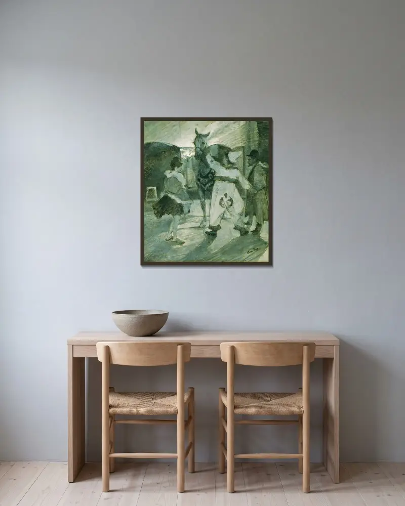 In den Kulissen des Zirkus von Henri de Toulouse-Lautrec gerahmt an einer Wand