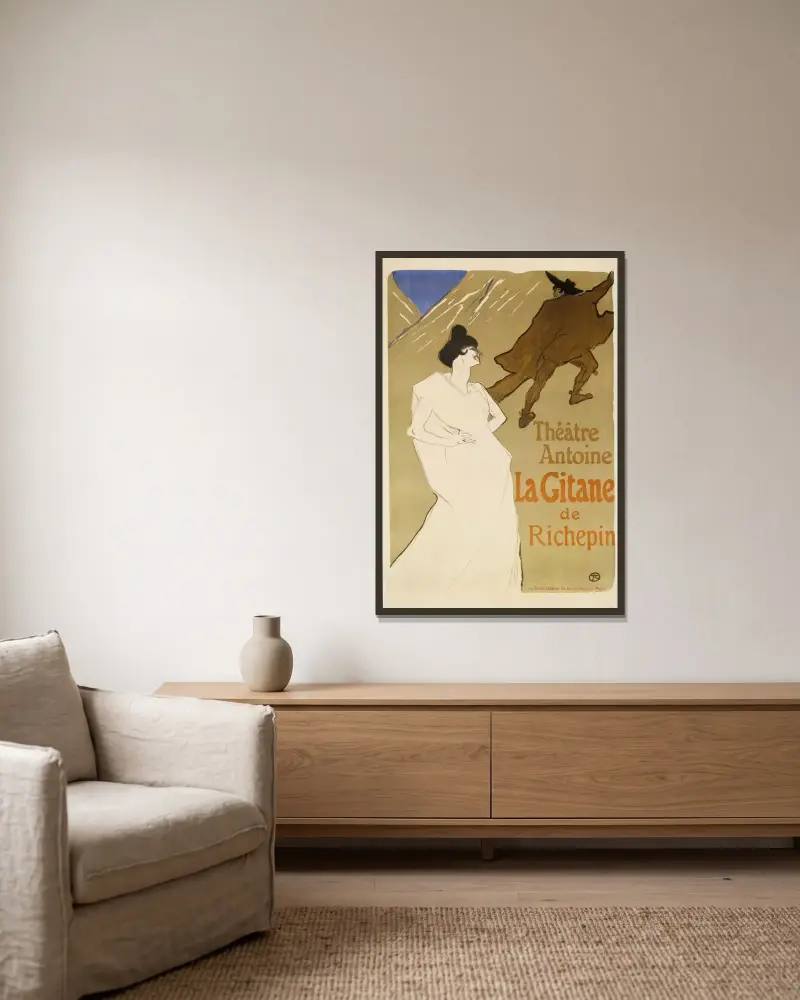 La Gitane – Théâtre Antoine av Henri de Toulouse-Lautrec inramad på en vägg