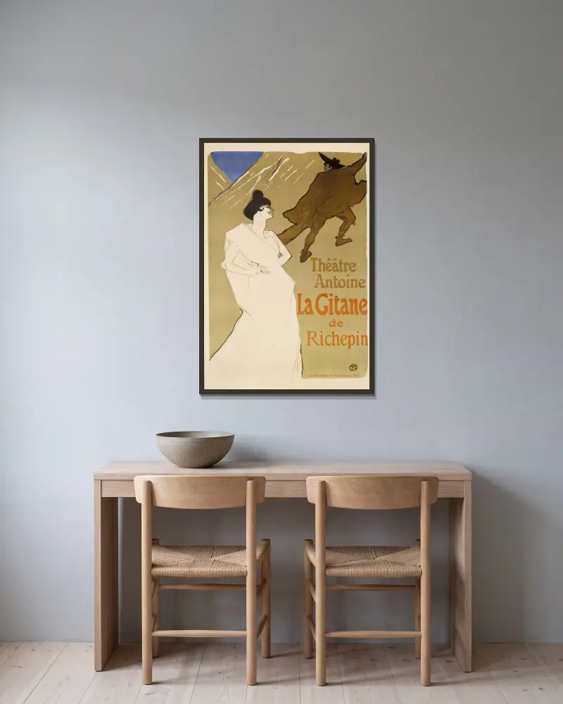 La Gitane – Théâtre Antoine av Henri de Toulouse-Lautrec inramad på en vägg