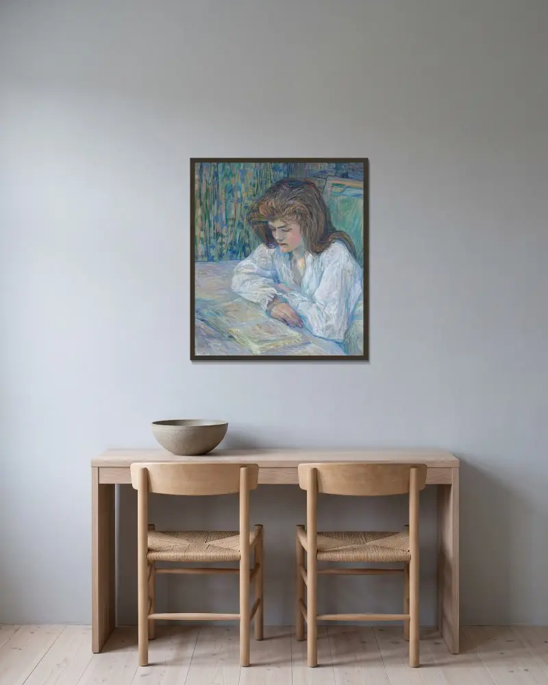 La Liseuse av Henri de Toulouse-Lautrec inramad på en vägg