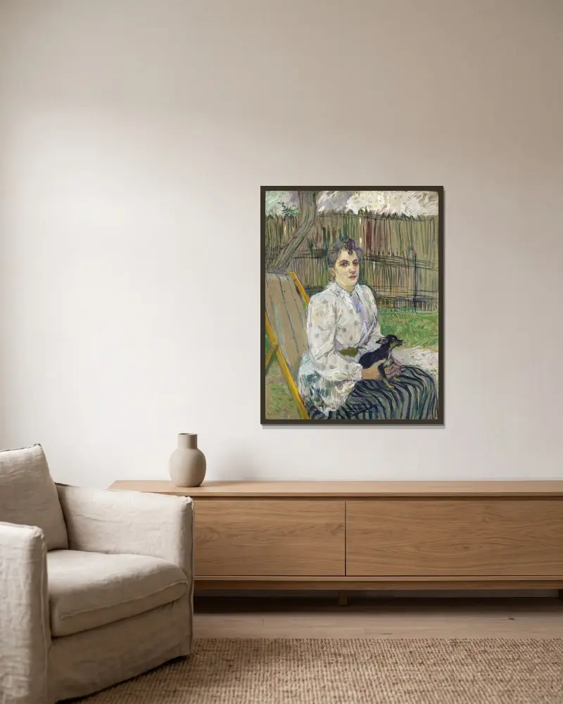 Dame mit Hund von Henri de Toulouse-Lautrec gerahmt an einer Wand