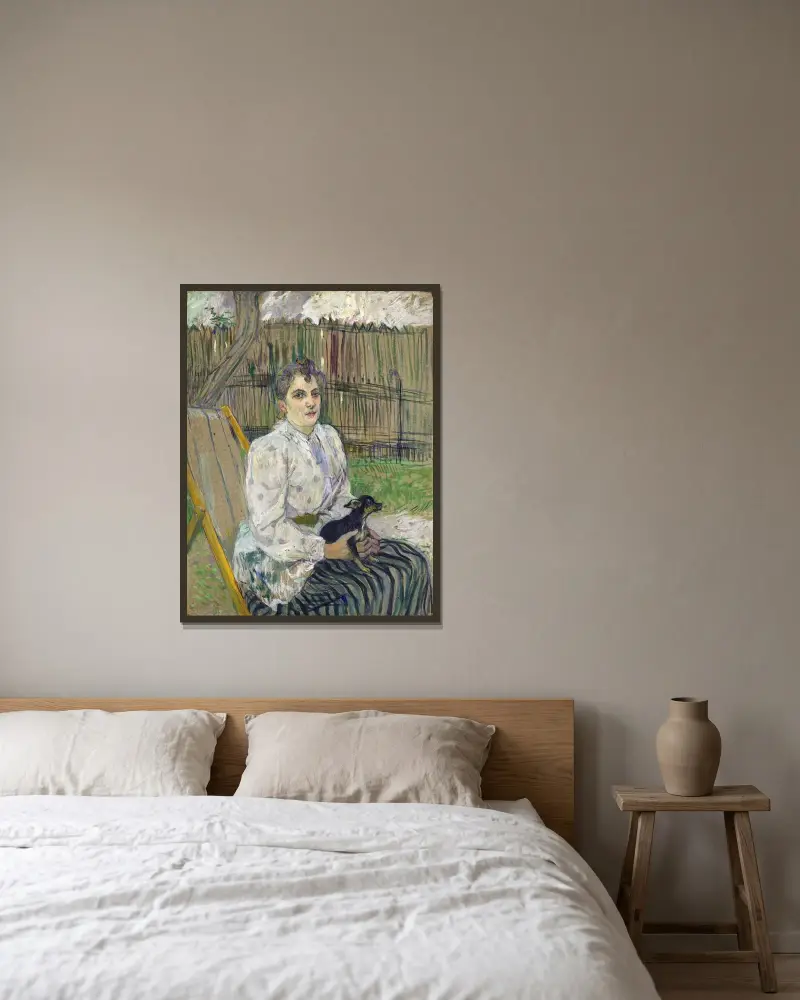 Dame mit Hund von Henri de Toulouse-Lautrec gerahmt an einer Wand