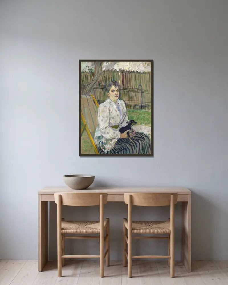 Dame mit Hund von Henri de Toulouse-Lautrec gerahmt an einer Wand