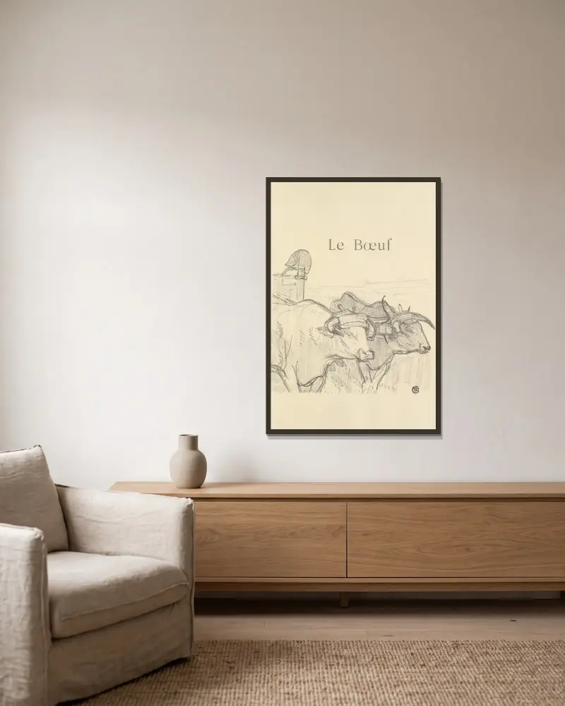 Le Bœuf av Henri de Toulouse-Lautrec inramad på en vägg