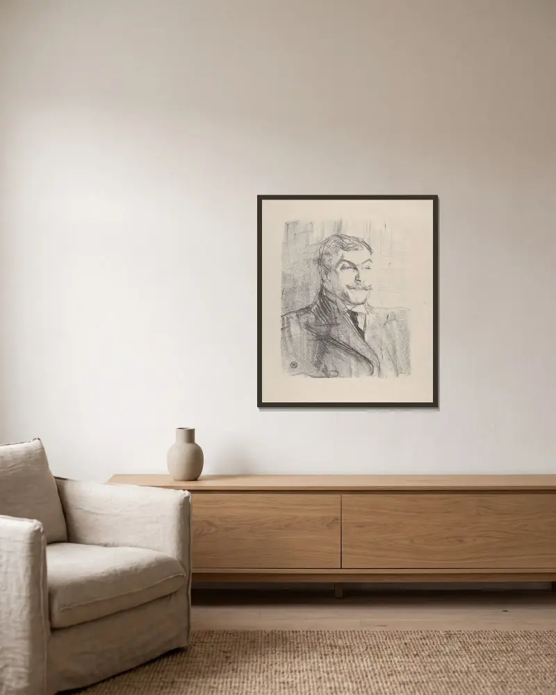 Lucien Guitry av Henri de Toulouse-Lautrec inramad på en vägg