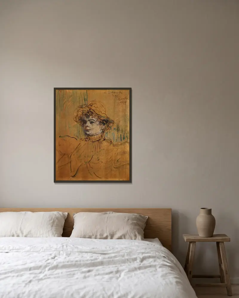 Mademoiselle Nys av Henri de Toulouse-Lautrec inramad på en vägg