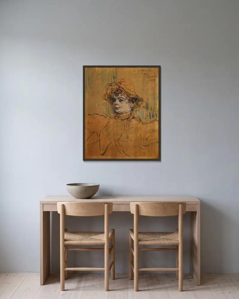 Mademoiselle Nys av Henri de Toulouse-Lautrec inramad på en vägg