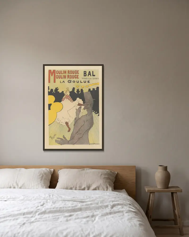 Moulin Rouge, Moulin Rouge, Bal, Tous les Soirs, La Goulue av Henri de Toulouse-Lautrec inramad på en vägg