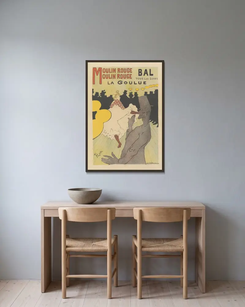 Moulin Rouge, Moulin Rouge, Bal, Tous les Soirs, La Goulue av Henri de Toulouse-Lautrec inramad på en vägg