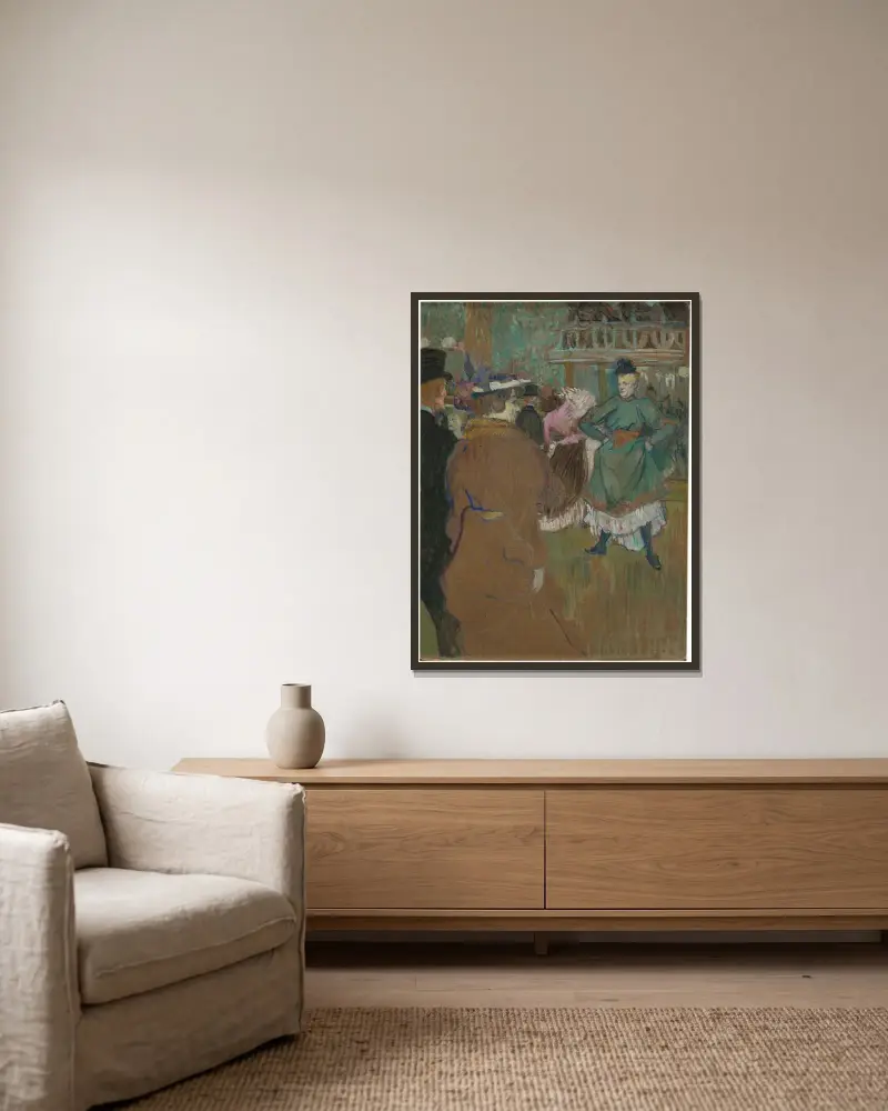Quadrille im Moulin Rouge von Henri de Toulouse-Lautrec gerahmt an einer Wand