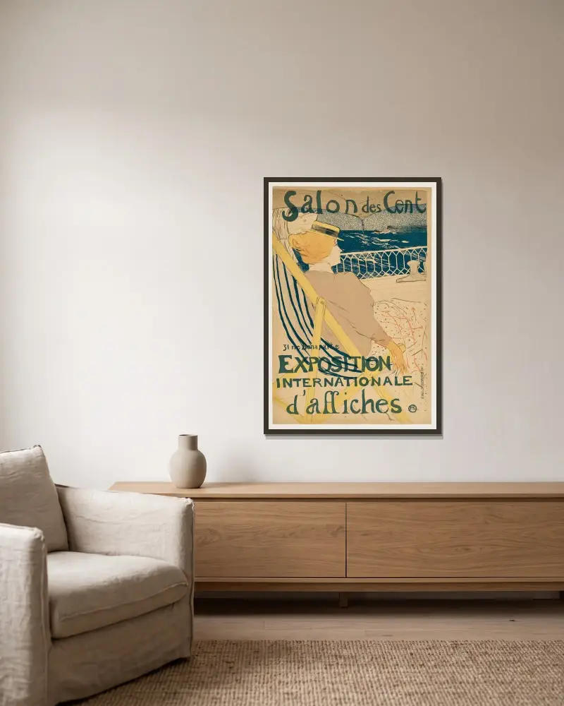 Salon des Cent, 31 rue Bonaparte, Exposition internationale d'affiches av Henri de Toulouse-Lautrec inramad på en vägg