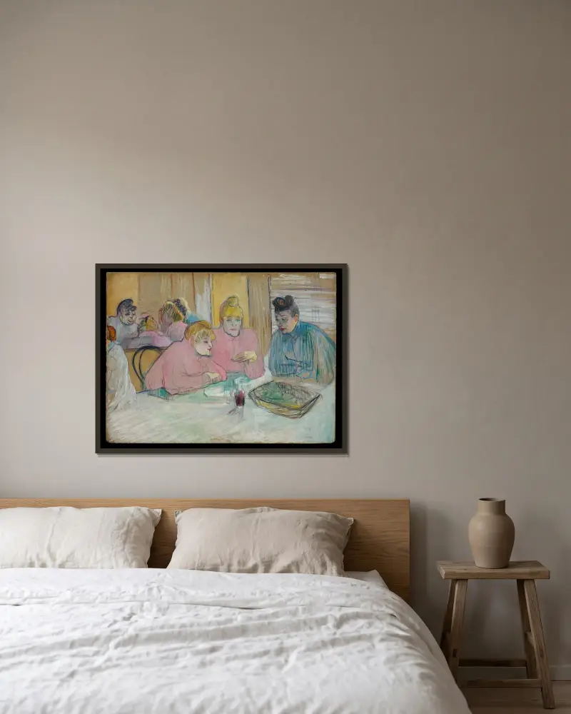 Damerna i matsalen av Henri de Toulouse-Lautrec inramad på en vägg