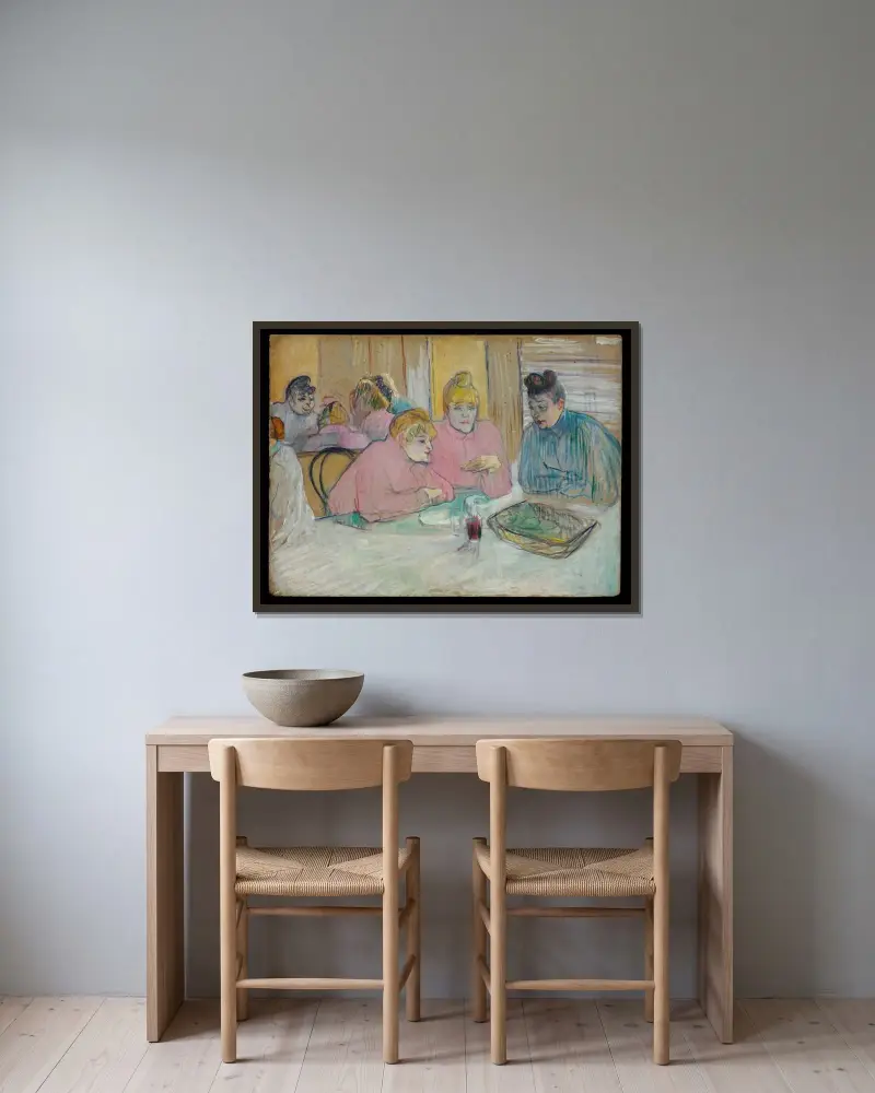 Damerna i matsalen av Henri de Toulouse-Lautrec inramad på en vägg