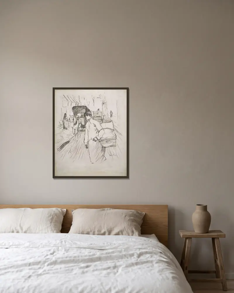 The Laundress av Henri de Toulouse-Lautrec inramad på en vägg
