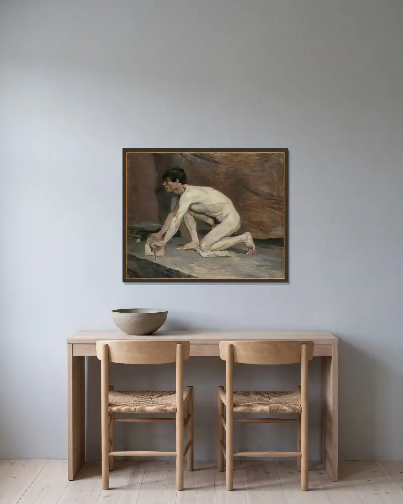 The Marble Polisher av Henri de Toulouse-Lautrec inramad på en vägg