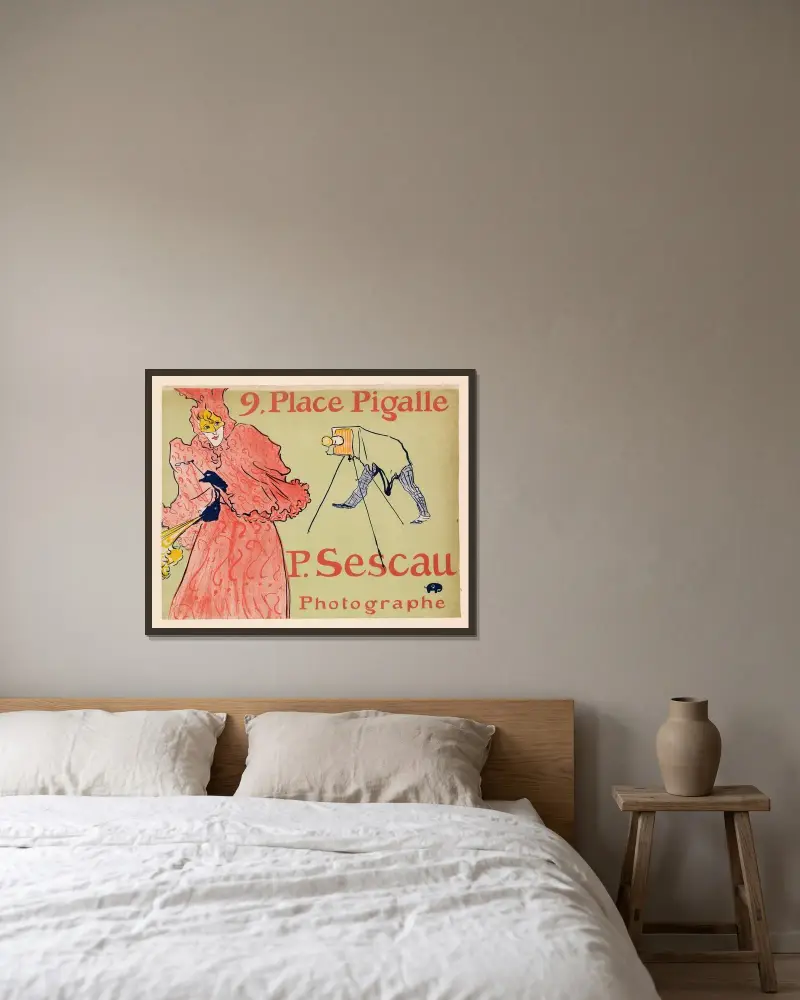 Fotografen Sescau av Henri de Toulouse-Lautrec inramad på en vägg