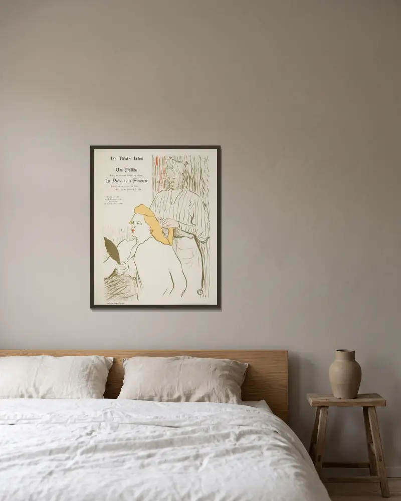 Une Faillite av Henri de Toulouse-Lautrec inramad på en vägg