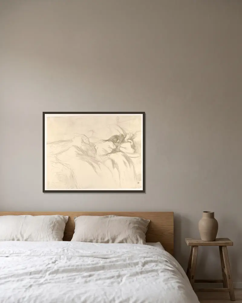 Waking Up av Henri de Toulouse-Lautrec inramad på en vägg