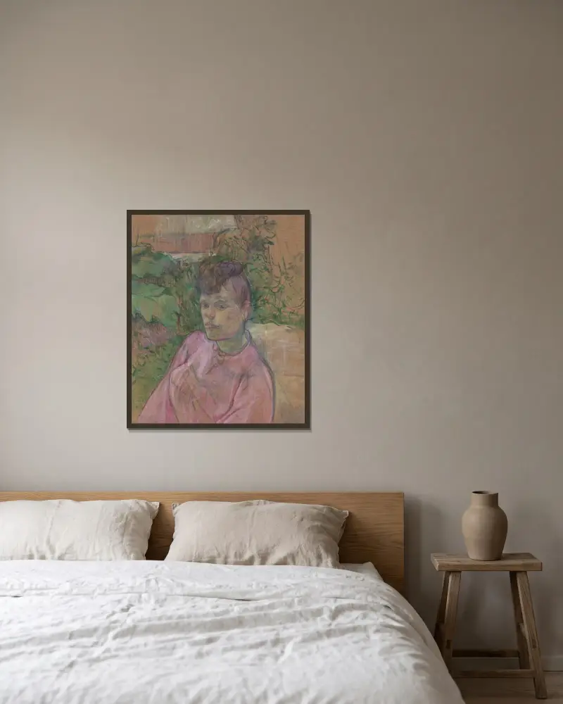 Frau im Garten des Monsieur Forest von Henri de Toulouse-Lautrec gerahmt an einer Wand