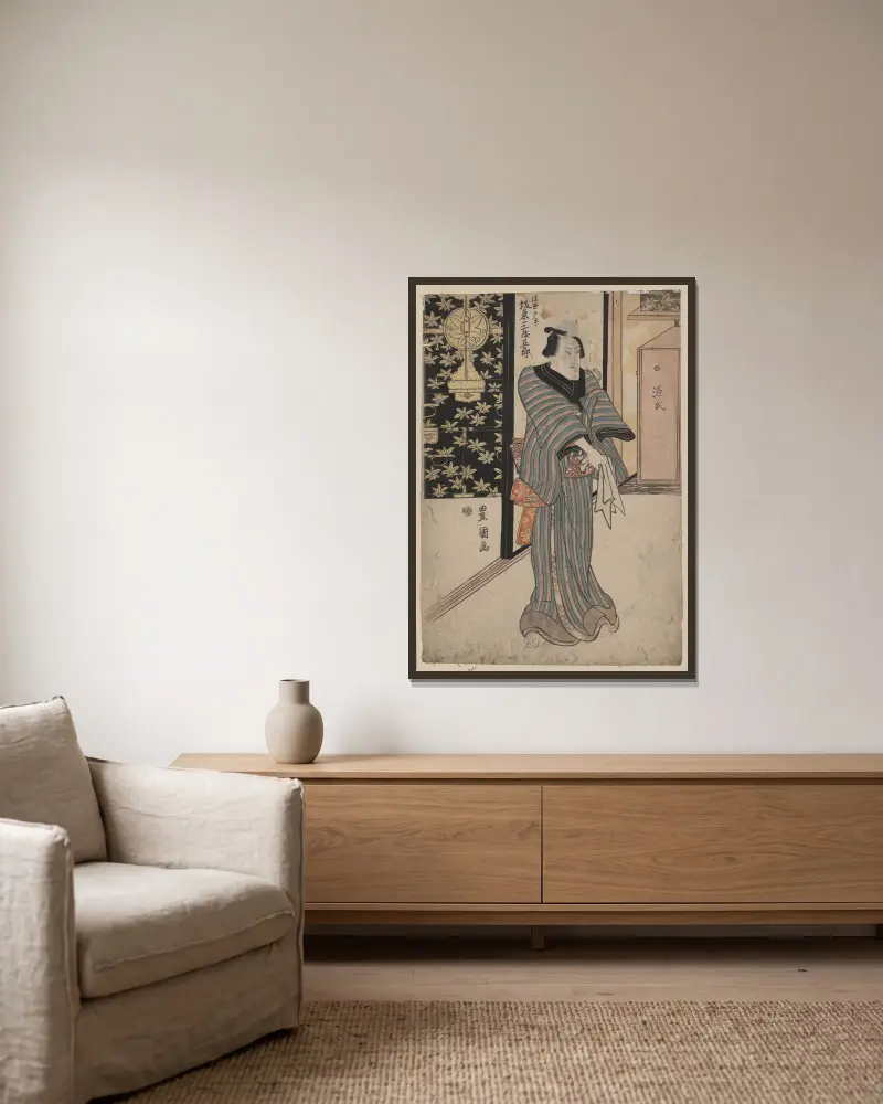 Bandō Mitsugorō im Ukiyo-e-Kostüm von Toyokuni Utagawa gerahmt an einer Wand