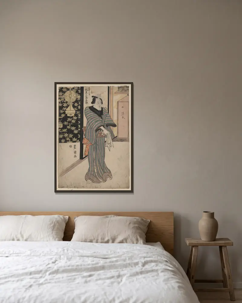 Bandō Mitsugorō im Ukiyo-e-Kostüm von Toyokuni Utagawa gerahmt an einer Wand
