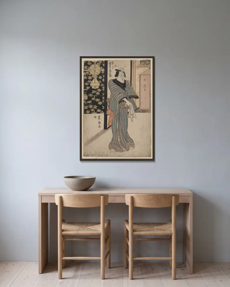 Bandō Mitsugorō im Ukiyo-e-Kostüm von Toyokuni Utagawa gerahmt an einer Wand