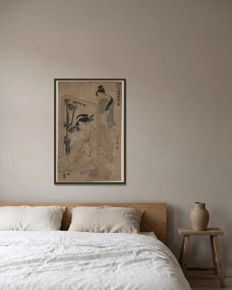 Gi av Toyokuni Utagawa inramad på en vägg