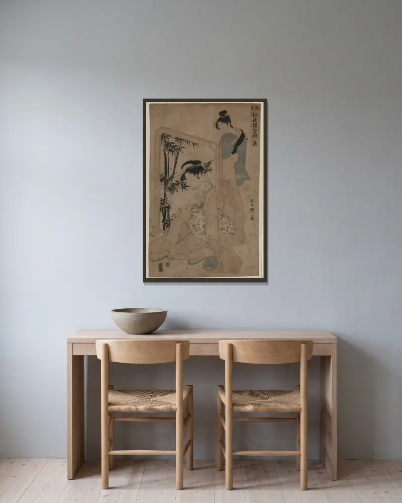 Gi av Toyokuni Utagawa inramad på en vägg