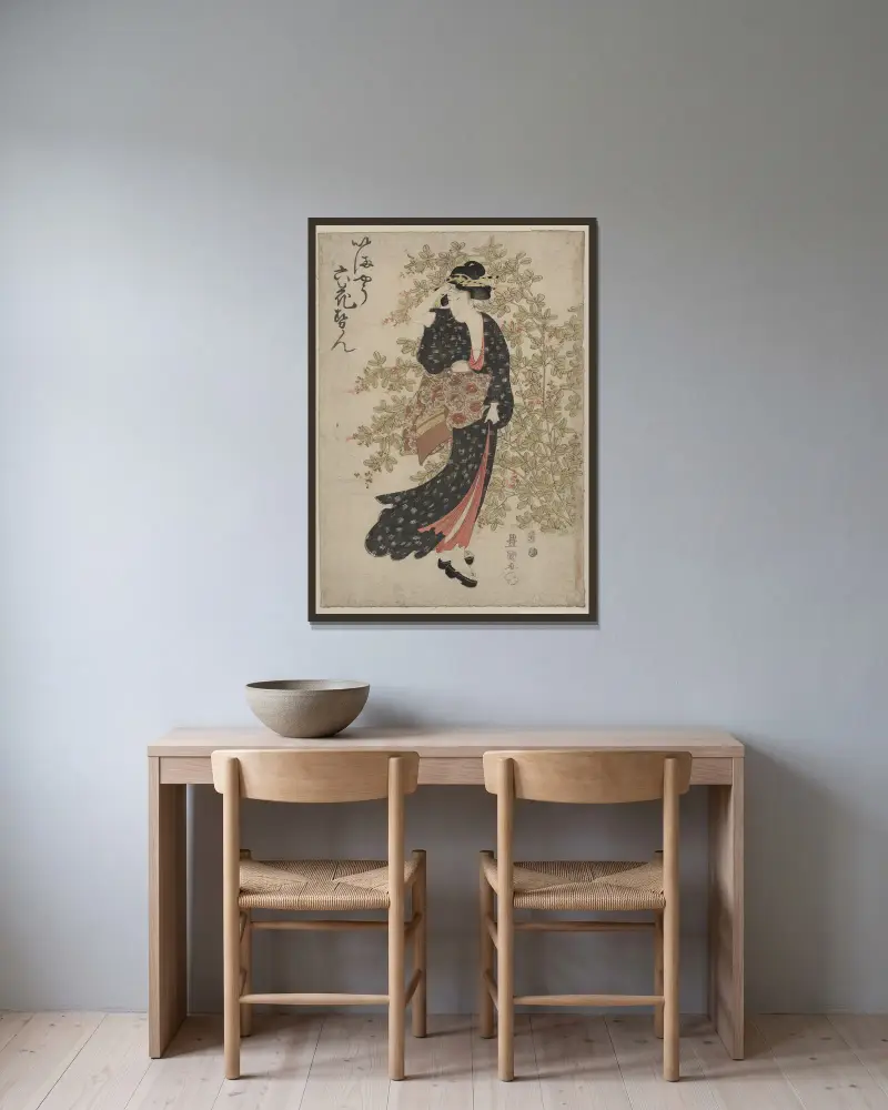 Hagi av Toyokuni Utagawa inramad på en vägg