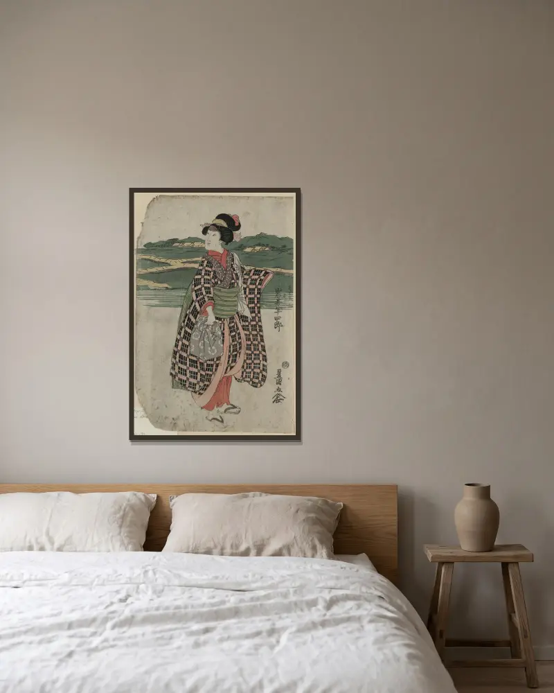 Iwai Hanshirō som Sagoemons dotter Oyone av Toyokuni Utagawa inramad på en vägg