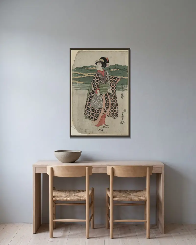 Iwai Hanshirō som Sagoemons dotter Oyone av Toyokuni Utagawa inramad på en vägg