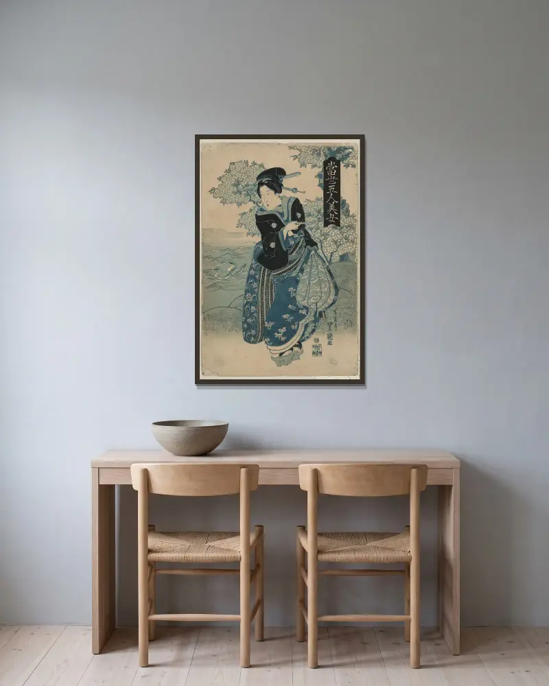 Kvinna med kiseru av Toyokuni Utagawa inramad på en vägg